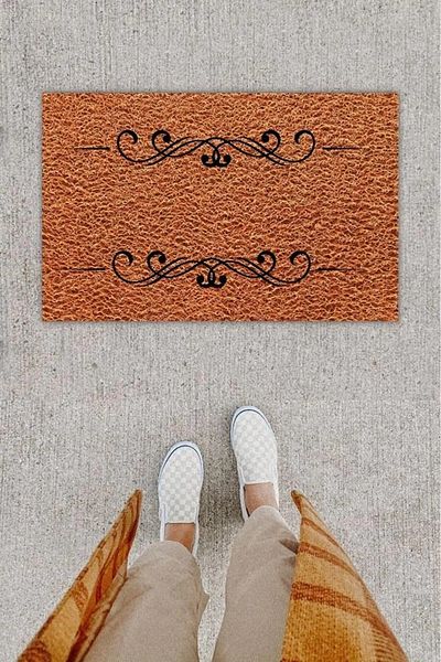 Mu Art Ahşap Bfs Digital Printing Decorative Border Brown Door Mat K-1239