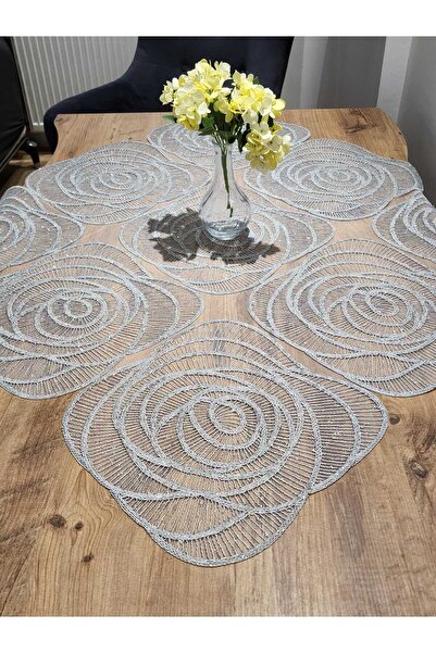 YALINSHOME مفرش طاولة فاخر ودانتيل فيسكوس فضي فضي رمادي 95x95 سم