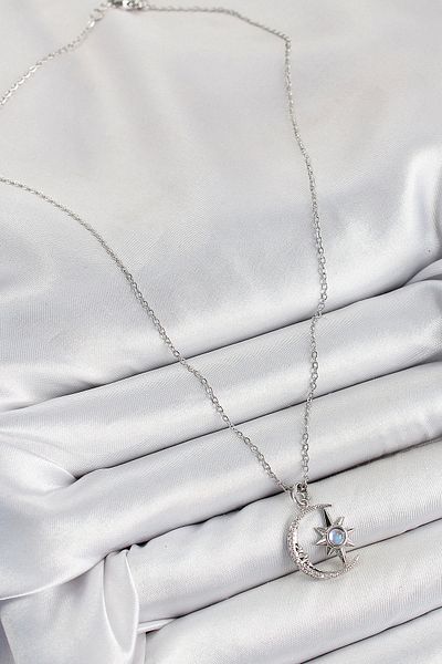 NETWORK ART Bfs 316L Steel Zircon Stone Pole Star Crescent Model Silver Color Women's Necklace