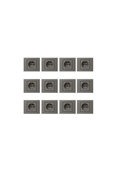 VİP AY Ovivo Grano Anthracite Compatible Grounded Socket 12 Pieces Frame