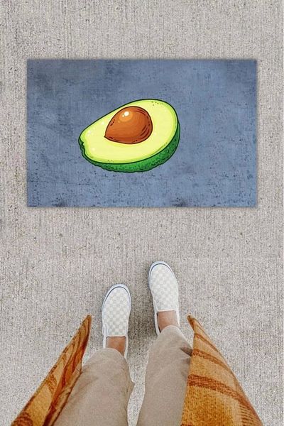 Mu Art Ahşap Bfs Digital Printing Decorative Avocado Anthracite Door Mat K-1296
