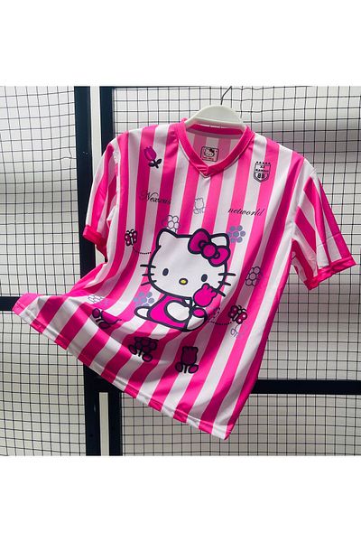 Lion Spor Μπλουζάκι Hello Kitty με ροζ και λευκό μπλουζάκι με λαιμόκοψη