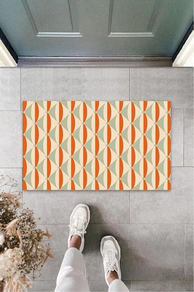 Mu Art Ahşap Bfs Orange Door Mat Modern Pattern K-3242