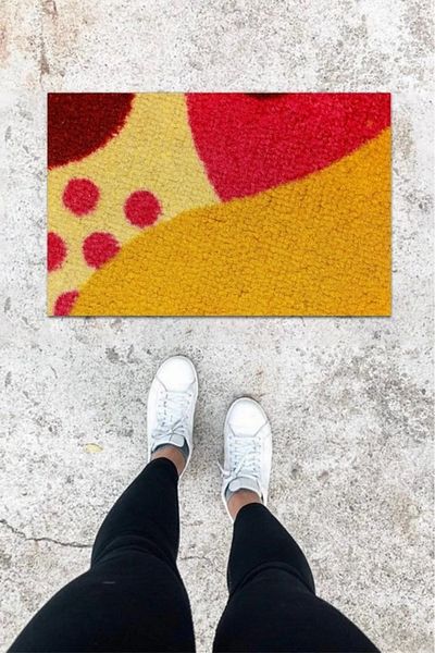 Mu Art Ahşap Bfs Digital Printing Yellow-Pink Straw Pattern Door Mat K-1022