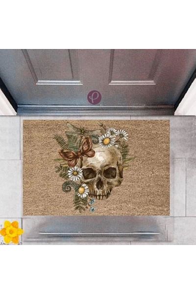 Mu Art Ahşap Bfs Door Mat Decorative Digital Printing Skull P-2497