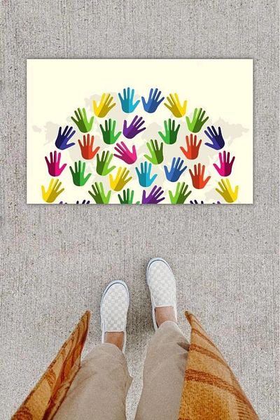 Mu Art Ahşap Bfs Digital Printing Decorative Hand Multicolored Door Mat K-1259