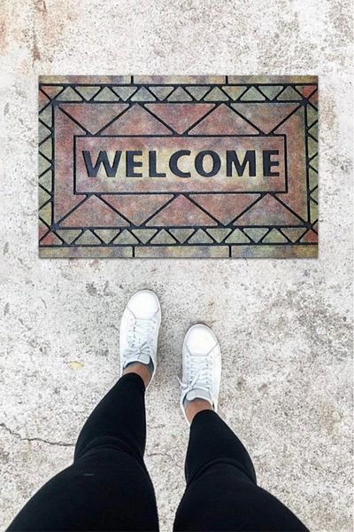 Mu Art Ahşap Bfs Digital Printing Dark Gray Triangle Pattern Door Mat K-1023