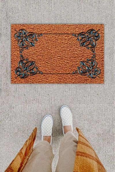 Mu Art Ahşap Bfs Digital Printing Decorative Border Brown Door Mat K-1238