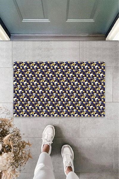 Mu Art Ahşap Bfs Digital Printing Multicolor Digital Cube Door Mat K-3198