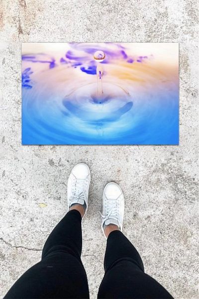 Mu Art Ahşap Bfs Digital Printing Marbled Drop Pattern Door Mat K-1012