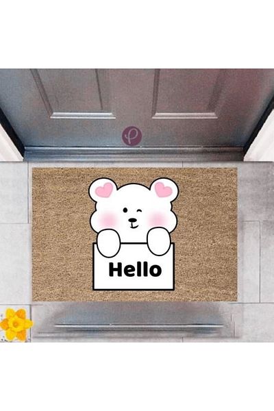 Mu Art Ahşap Bfs Door Mat Decorative Digital Printing Hello P-2509