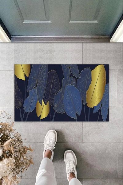 Mu Art Ahşap Bfs Digital Large Leaf Gold Door Mat Outdoor Mat K-3060