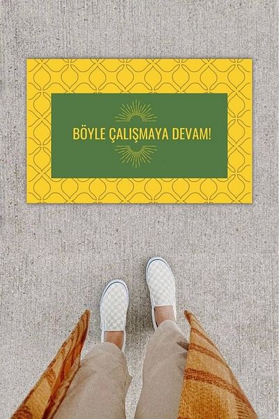 Mu Art Ahşap Bfs Digital Printing Decorative Note: Keep Working Like This Yellow Door Mat K-1276