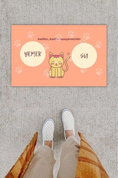 Mu Art Ahşap Bfs Digital Printing Decorative Cat Kitten Door Mat K-1212