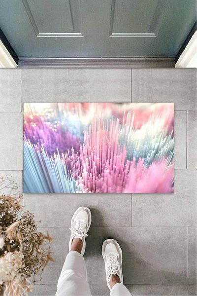 Mu Art Ahşap Bfs Pink Door Mat Multiple Bars Pattern K-3206