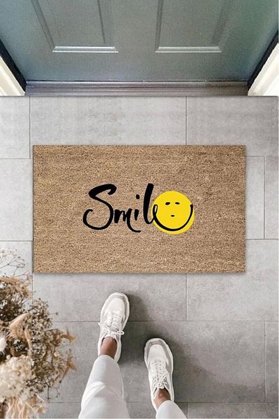 Mu Art Ahşap Bfs Brown Door Mat Smile Pattern K-3269