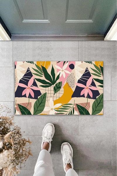 Mu Art Ahşap Bfs Decorative Digital Printing Colorful Flower Outdoor Doormat K-2105