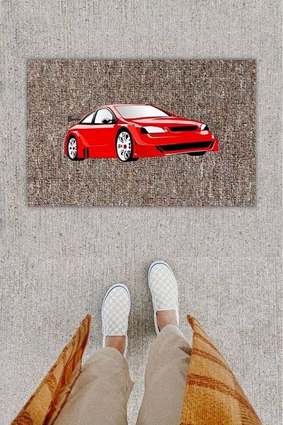 Mu Art Ahşap Bfs Digital Printing Decorative Sports Car Red Door Mat K-1282