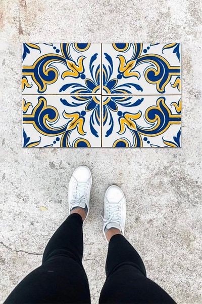 Mu Art Ahşap Bfs Digital Printing Color Tile Pattern Door Mat K-1062