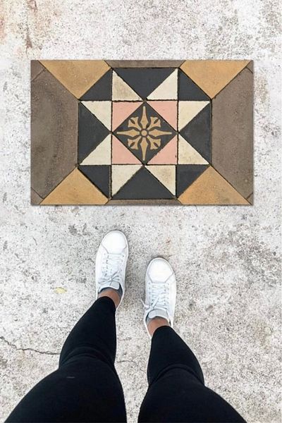 Mu Art Ahşap Bfs Digital Printing Anthracite Mosaic Pattern Door Mat K-1079