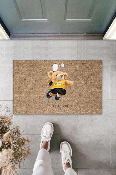 Mu Art Ahşap Bfs Beige Door Mat Play to Win Pattern K-3359