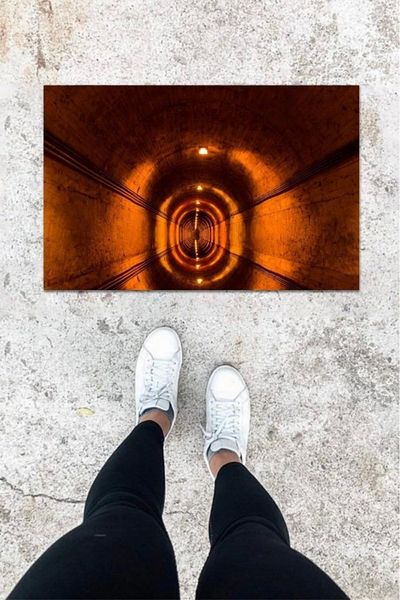 Mu Art Ahşap Bfs Digital Printing Brown Tunnel Pattern Door Mat K-1048