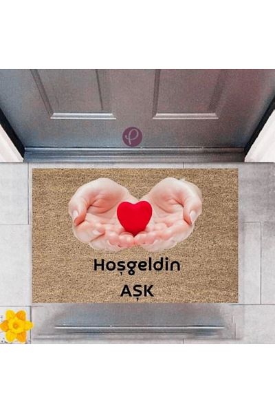 Mu Art Ahşap Bfs Door Mat Decorative Digital Printing Welcome Love P-2438