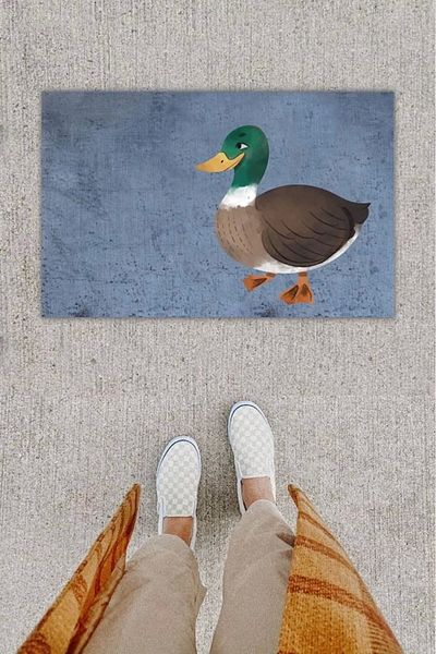 Mu Art Ahşap Bfs Digital Printing Decorative Duck Anthracite Door Mat K-1293