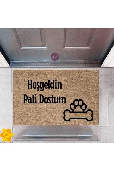 Mu Art Ahşap Bfs Door Mat Decorative Digital Printing Welcome Paw Friend P-2422