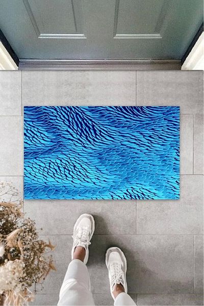 Mu Art Ahşap Bfs Digital Printing Light Blue Digital Door Mat K-3134