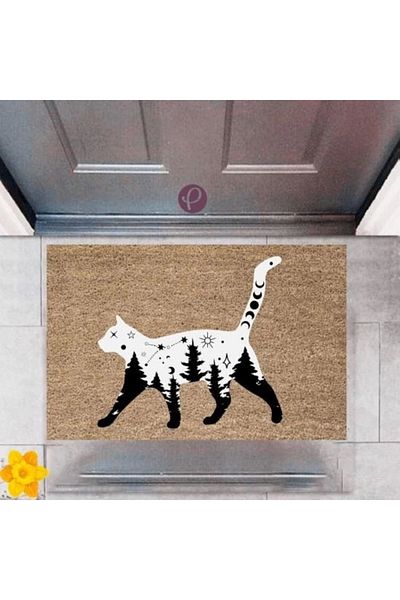 Mu Art Ahşap Bfs Door Mat Decorative Digital Printing Cat P-2494