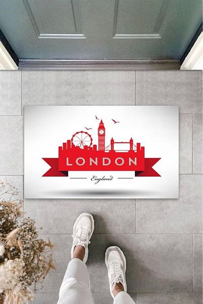Mu Art Ahşap Bfs Digital Printing White London Door Mat