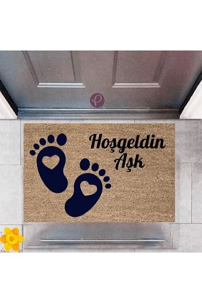 Mu Art Ahşap Bfs Door Mat Decorative Digital Printing Welcome Love P-2510