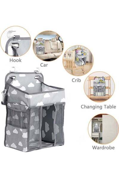 COOYA Baby's Essentials Hanging Organizer,With Top Storage Area,2 C-clip hooks,Collapsible