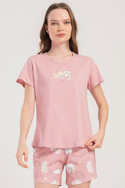 VİENETTA Cotton Women's Short Sleeve Shorts Pajamas Suit, 409010