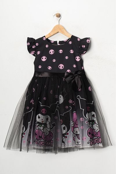 FURYATEX Kuromi and Melody Patterned Fluffy Tulle Girl's Party Dress Birthday Dress