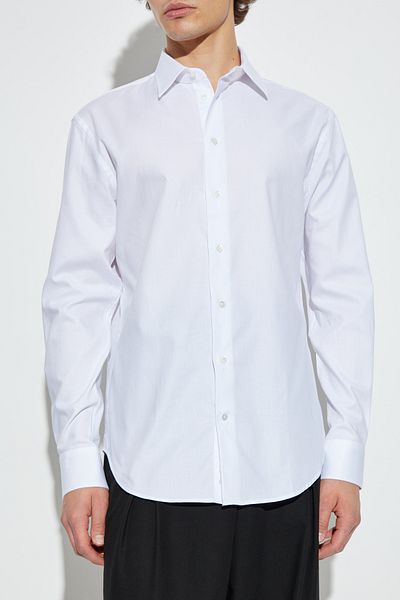 Emporio Armani Men's Shirt Lapel Solid Button Closure Long Sleeve White Shirt Em000195 Te16906-F0015