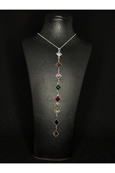 SEYA Silver Stainless Steel Y Necklace with Colored Zircon Stone