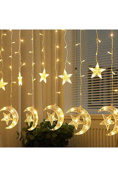 COOYA Ramadan LED Crescent Moon Fairy Lights, 2.5m String Lights,Yellow Star Decor