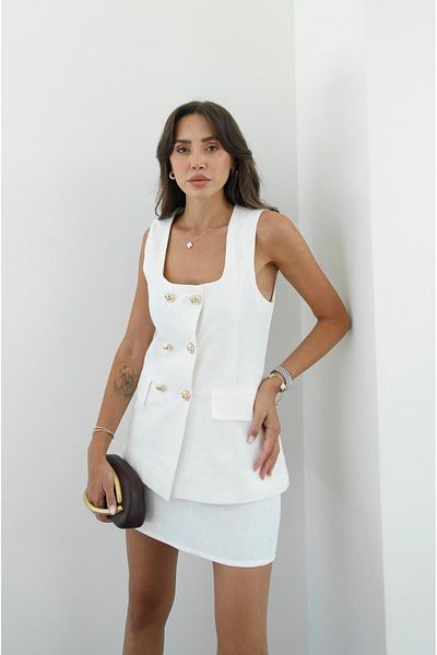 Havoş White Reba Vest Skirt Suit
