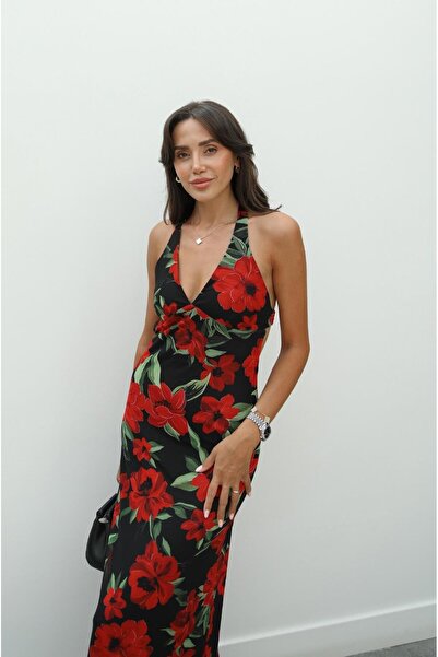 Havoş Φόρεμα με μοτίβο μαύρο κόκκινο λουλούδι