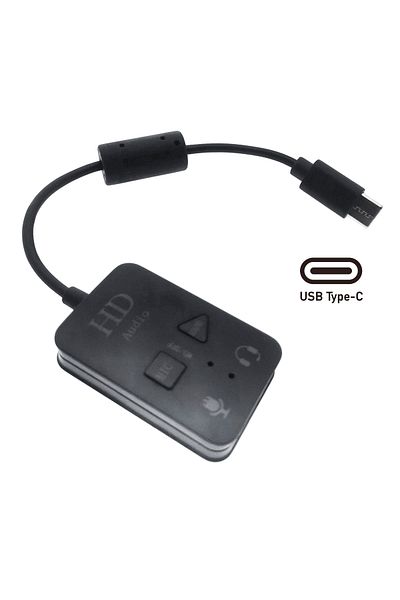 OEM USB Type C sound card, Virtual 7.1 Channel, with 2 x 3.5mm female Jack output, control buttons