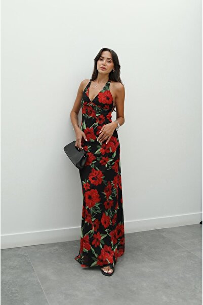 Havoş Φόρεμα με μοτίβο μαύρο κόκκινο λουλούδι