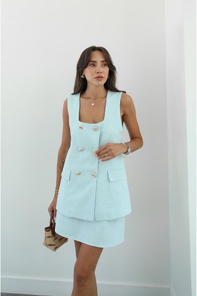 Havoş Light Blue Reba Vest Skirt Suit