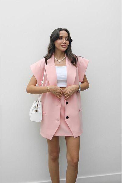 Havoş Pink Gish Vest Skirt Suit