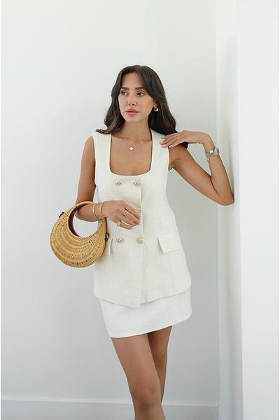 Havoş Ecru Reba Vest Skirt Suit