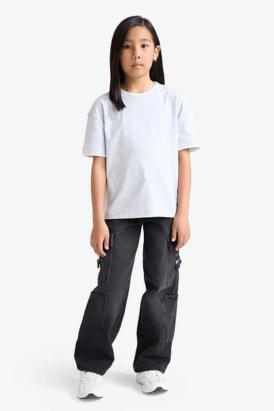 DeFacto Girls Relax Fit Rib Short Sleeve T-Shirt F8488A825Hs
