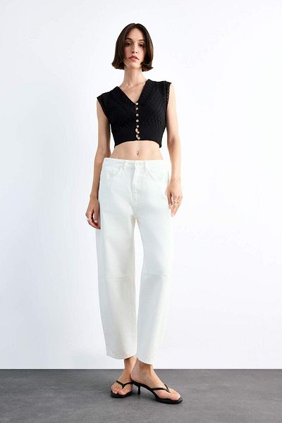 DeFacto Crop Collar Button Crochet Short Sleeve Cardigan F7500Ax25Sm