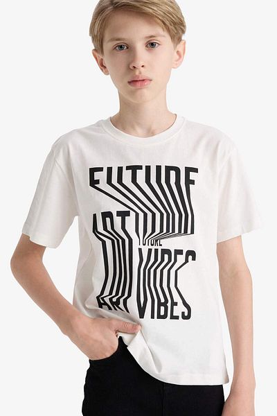 DeFacto Boy's Crew Neck Printed Short Sleeve T-Shirt F3766A825Au