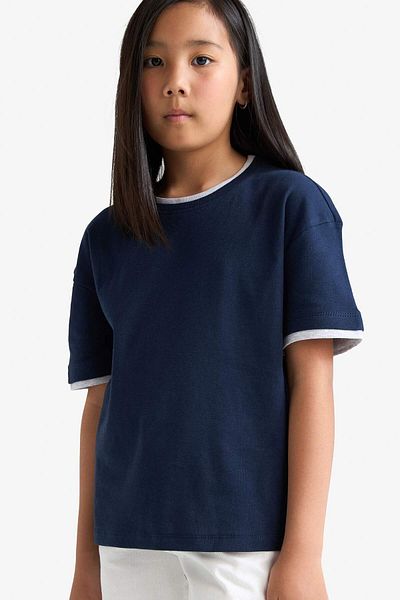 DeFacto Girls Relax Fit Rib Short Sleeve T-Shirt F8488A825Hs